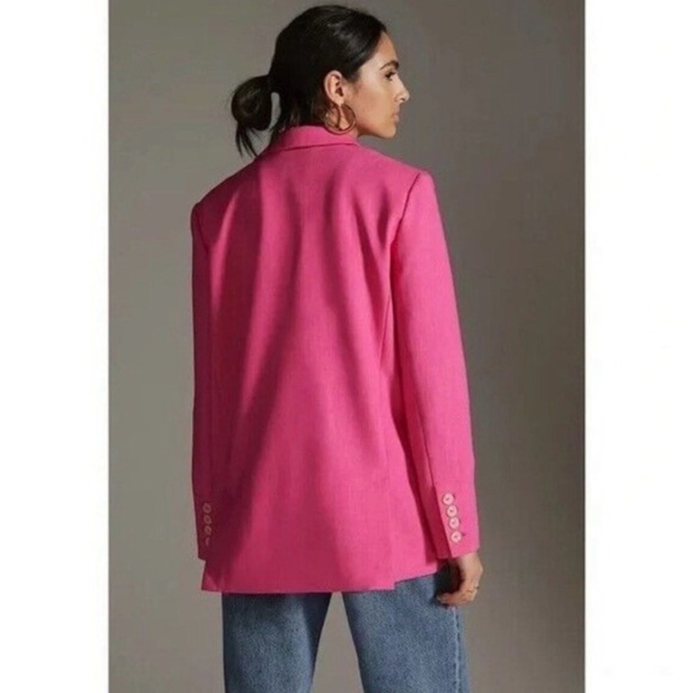 Maeve Anthropologie Blazer Womens 0 Hot Pink Double Breasted Jacket Career Bold - Picture 10 of 16